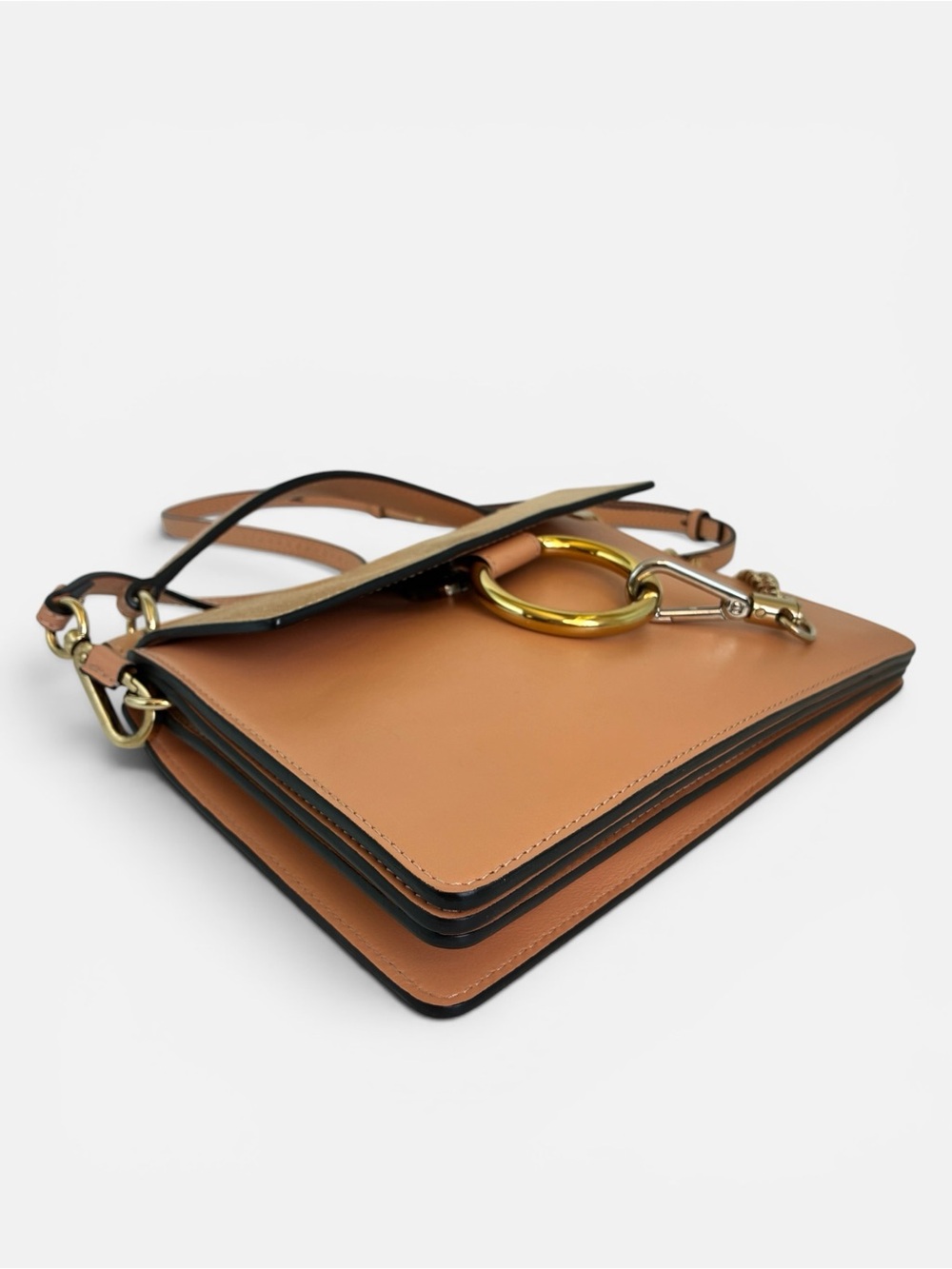 Chloé Faye Medium Shoulder Crossbody Bag Blush Pink Suede Leather Gold Ring - Picture 6 of 12